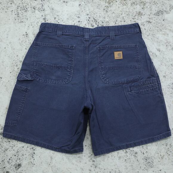 Vintage Y2K Carhartt B144 NVY Navy Faded Blue Carpenter Shorts 33x9.5 - Picture 1 of 14
